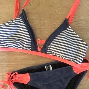 Splendid Coral and Blue Striped Bikini